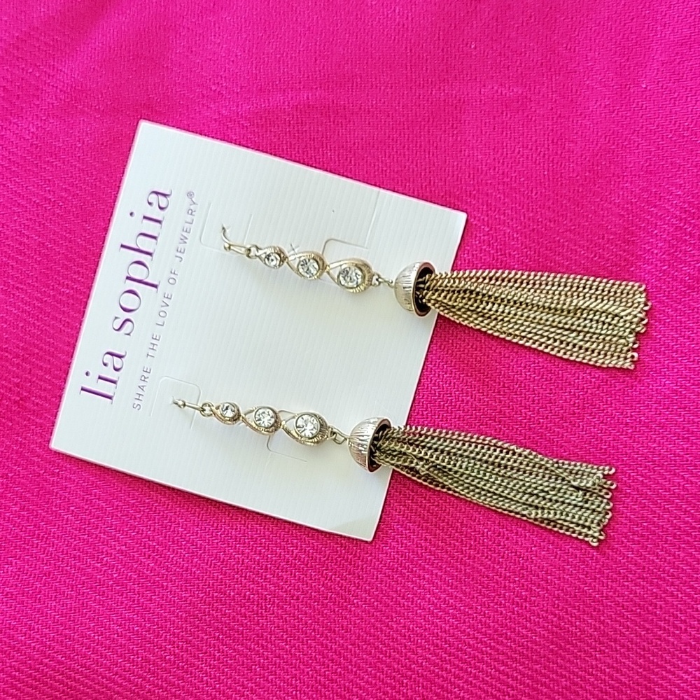 NWT Lia Sophia Dancing Queen Earrings, Gold with Cut Crystal